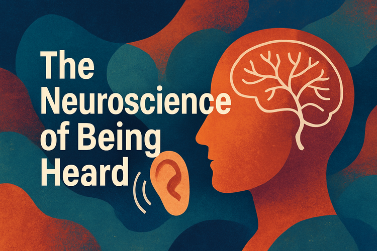 Digital illustration of a human head with abstract neural patterns, symbolizing the science and emotion behind deep listening and connection.